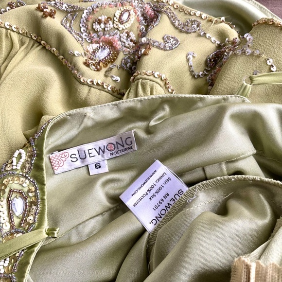 Sue Wong Flapper Dress Silk Vintage Beaded Green (6) - Picture 6 of 8